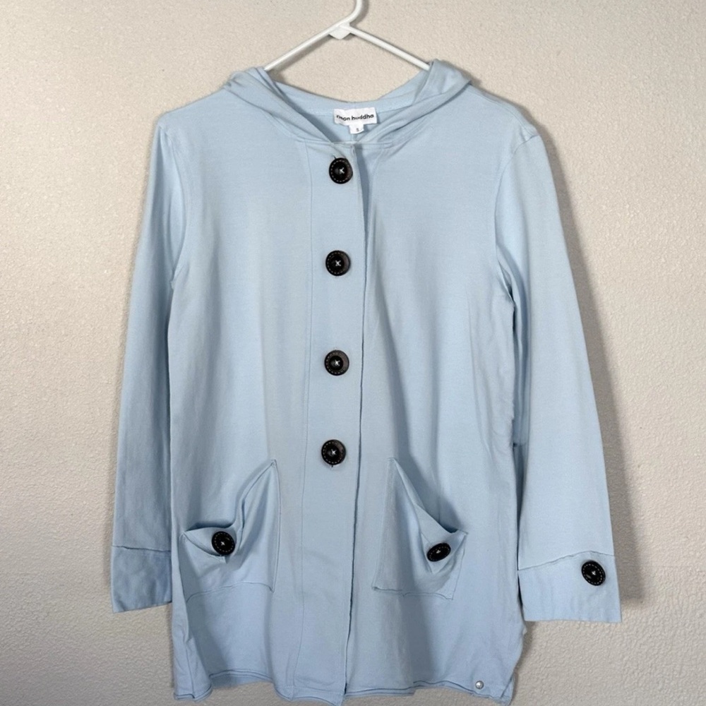 neon buddha Light Blue Hooded Button-Front Utility Jacket